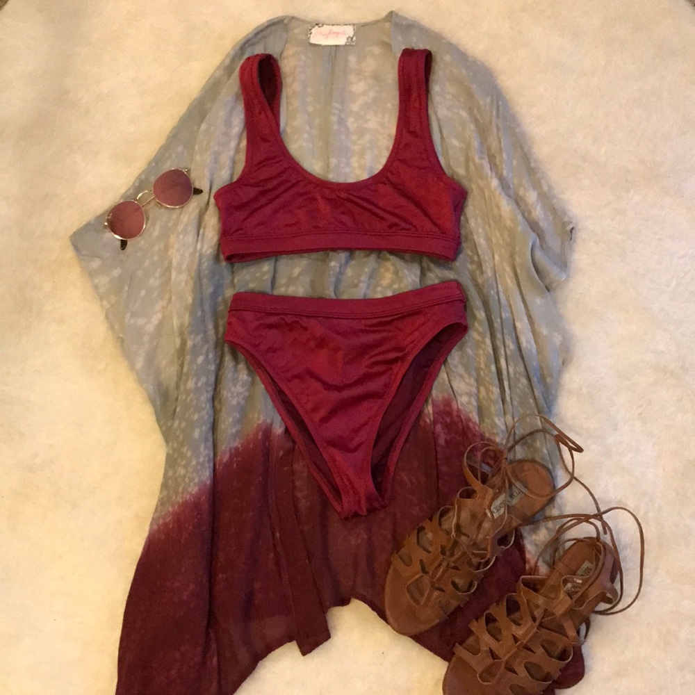 Burgundy high waisted bikini